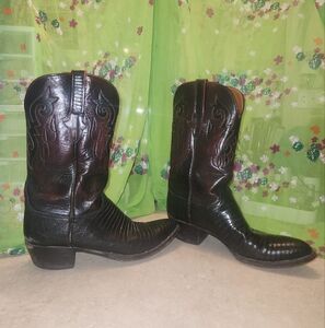 Men's Lucchese Black and Brown Leather Cowboy Boots